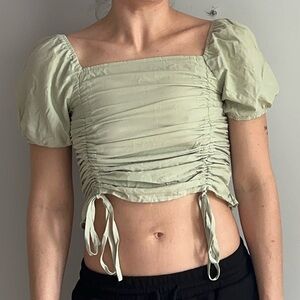 Women's Ruched Puff Sleeve Top - Sage Green